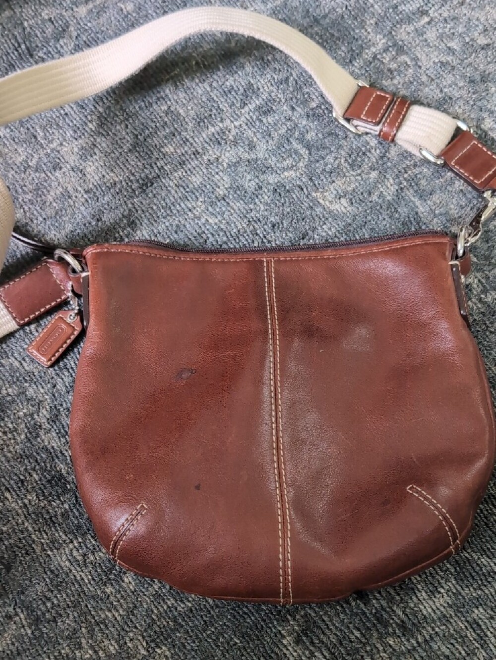 Coach Brown Leather Crossbody with Cream Adjustable Strap - Picture 3 of 5